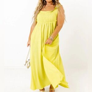 Sunshine Smocked Midi Dress - Yellow